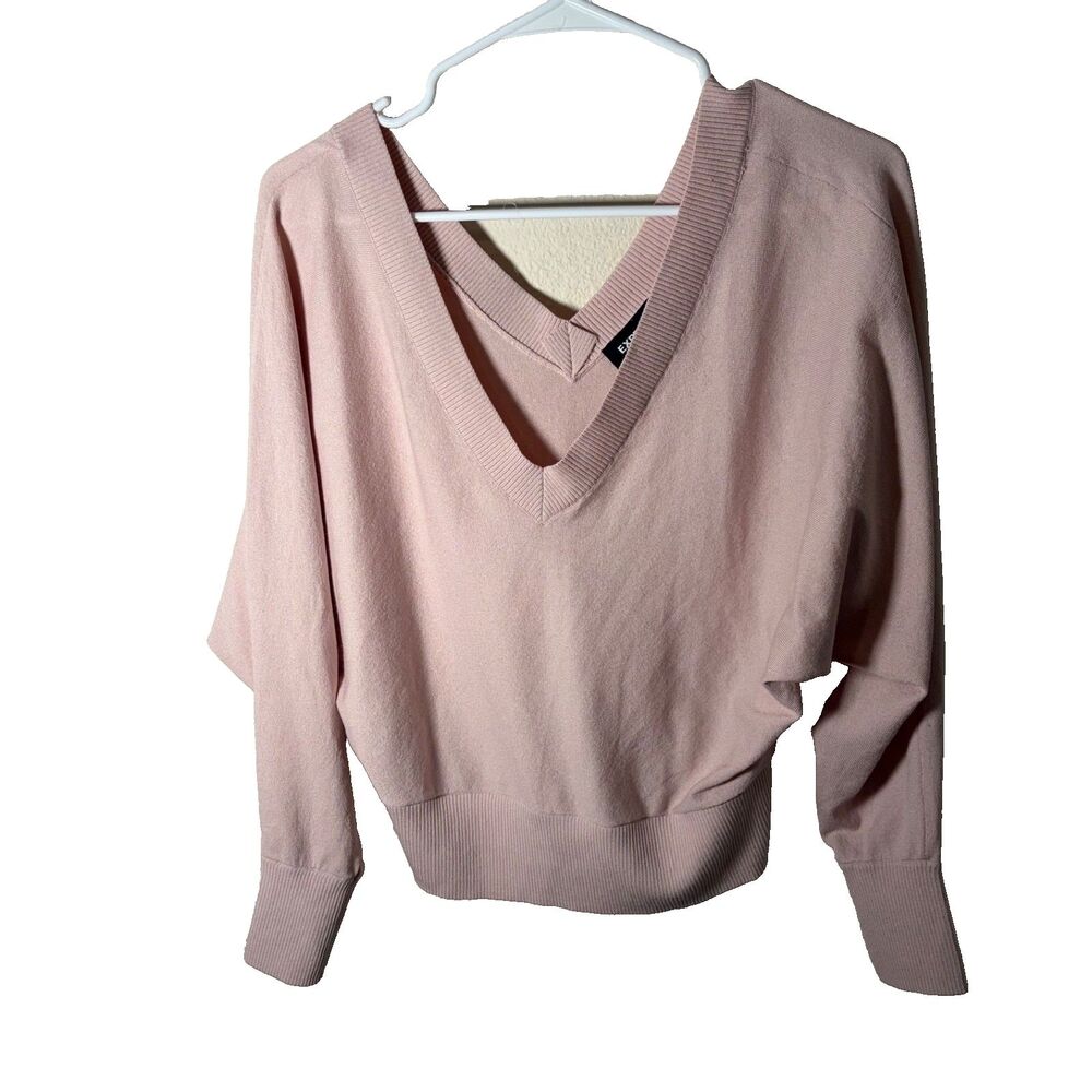 Express Sweater Women's Small V-Neck Knit Cropped Long Sleeve Lightweight